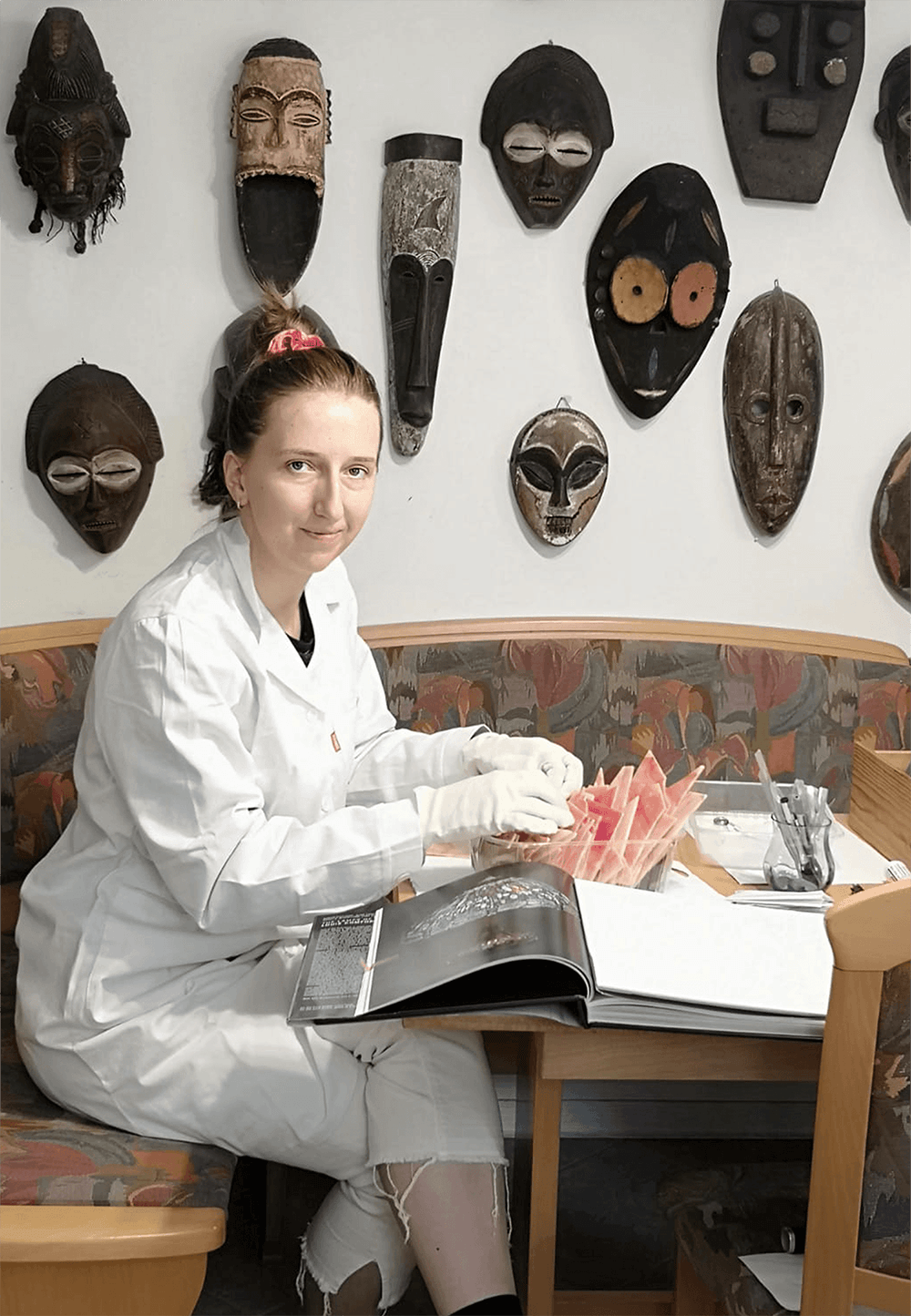 Person looking at glass samples