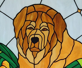 Gandhi, Tibetan Mastiff, portrait, Tiffany technique