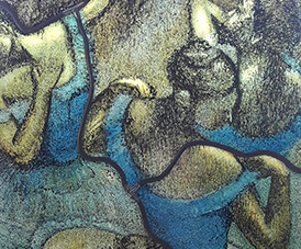 "The Blue Dancers" [After Edgar Degas], hand-painted transposition into glass